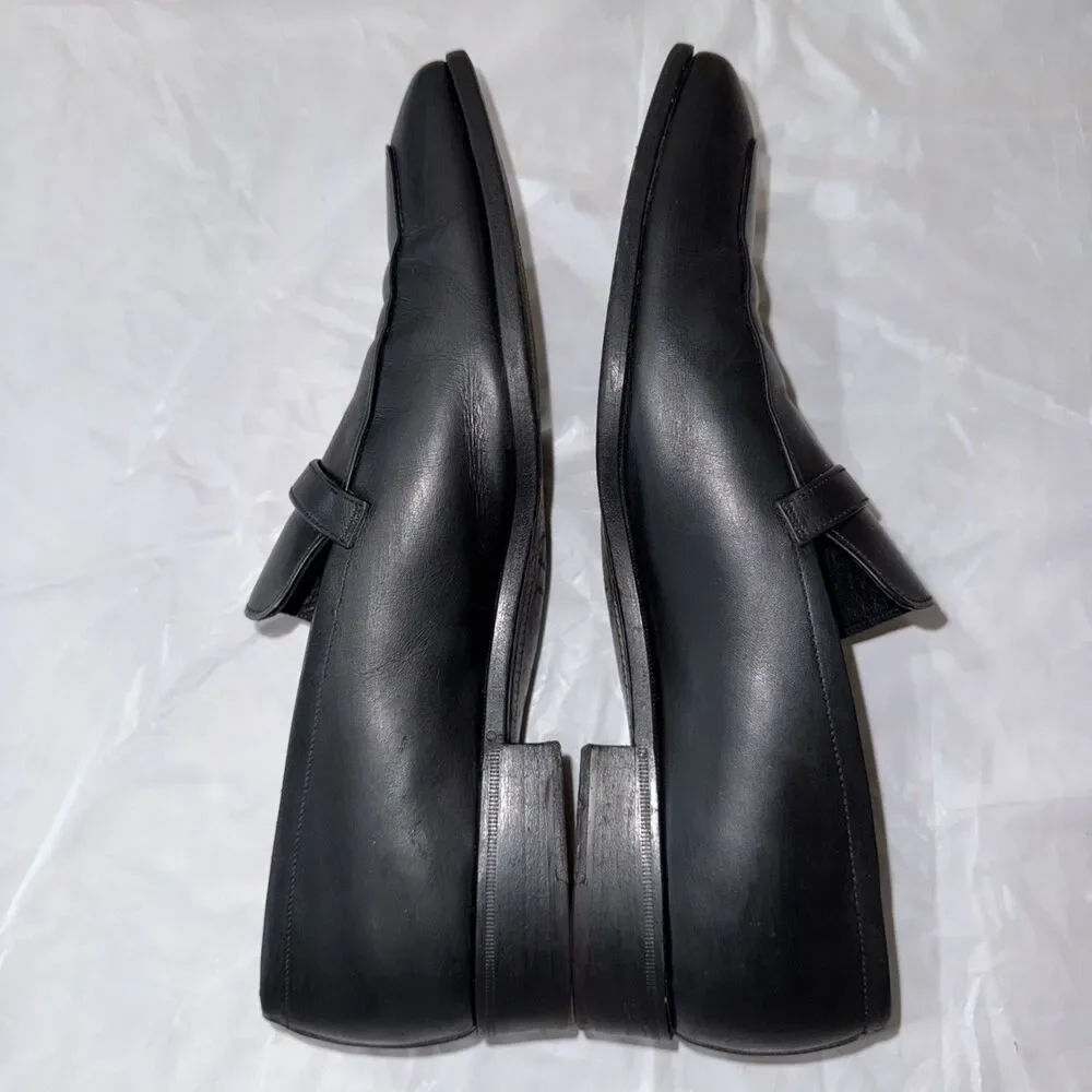 Salvatore Ferragamo Men 9 EE Black Leather Silver Bit Loafers Luxury Shoes Italy